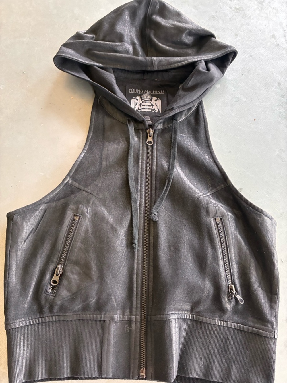 Young Machines Black Sleeveless Zip Hoodie